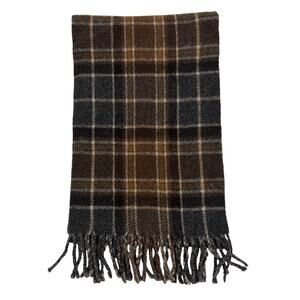 15-98(3) POLO RALPH LAUREN Wool Fringe Scarf Plaid Brown 36"Lx12"W